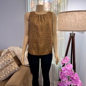 Animal Print Sleeveless Top Size M Blouse Brown Pleated Satin Mark. Shirt